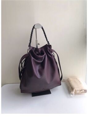 Loewe Deep Plum Drawstring Shoulder Bag with Braided Handle